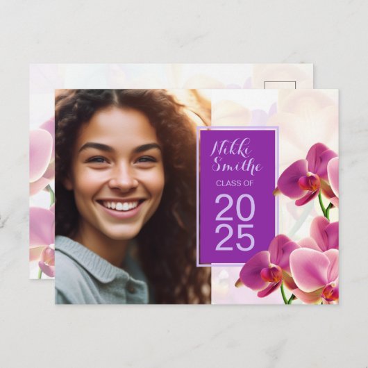 Moderner Abschluss Orchids Einladung Postkarte (Vorne/Hinten)