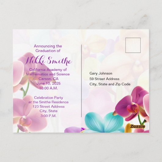 Moderner Abschluss Orchids Einladung Postkarte (Rückseite)