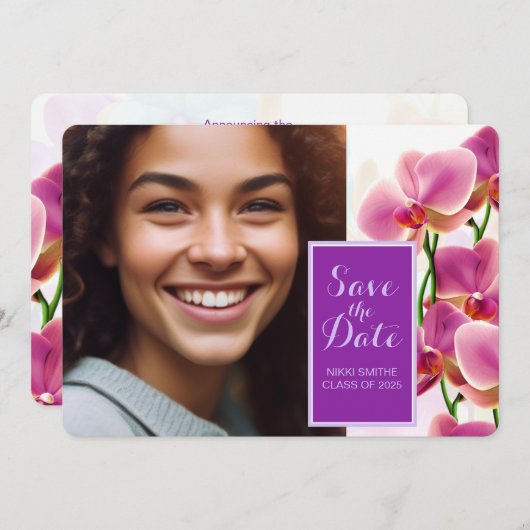 Moderner Abschluss Orchids Save the Date (Vorne/Hinten)