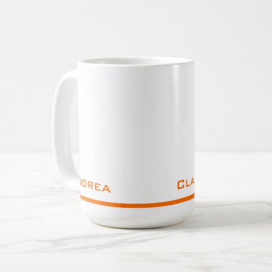 Moderner Abschluss Personalisiert Orange Script Kaffeetasse (Vorderseite Links)