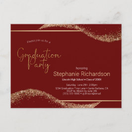 Moderner Abschluss Red Gold Glitzer Postkarte