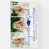Moderner Abschluss Royal Blue Script 3 Fotos Banner (Vertikal)