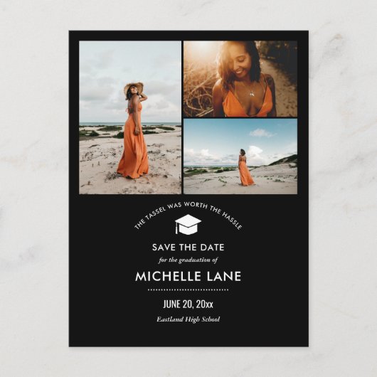 Moderner Abschluss Save the Date Grad Hat Foto Postkarte (Vorderseite)