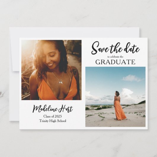 Moderner Abschluss | Save The Date | Skript-Foto Ankündigung (Vorderseite)