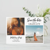 Moderner Abschluss | Save The Date | Skript-Foto Ankündigung (Stehend Vorderseite)