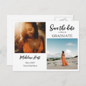 Moderner Abschluss | Save The Date | Skript-Foto Ankündigungspostkarte (Vorne/Hinten)