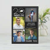 Moderner Abschluss Schwarz-weiß 5 FotoCollage Dankeskarte (Stehend Vorderseite)