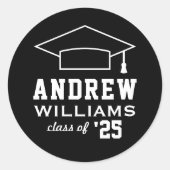 Moderner Abschluss Schwarz-Weiß-Individuelle Name Runder Aufkleber (Vorderseite)