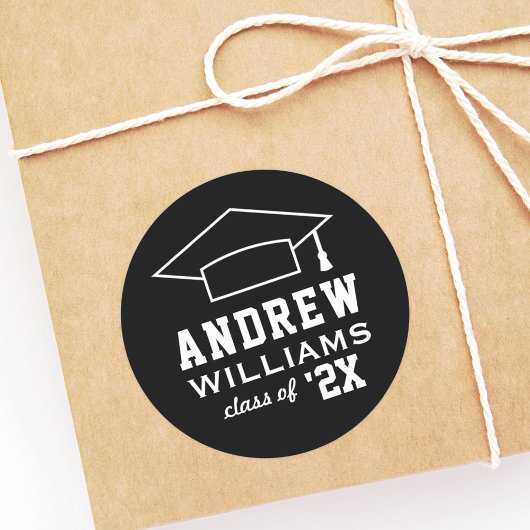 Moderner Abschluss Schwarz-Weiß-Individuelle Name  Runder Aufkleber