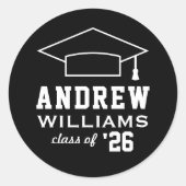 Moderner Abschluss Schwarz-Weiß-Individuelle Name  Runder Aufkleber (Vorderseite)