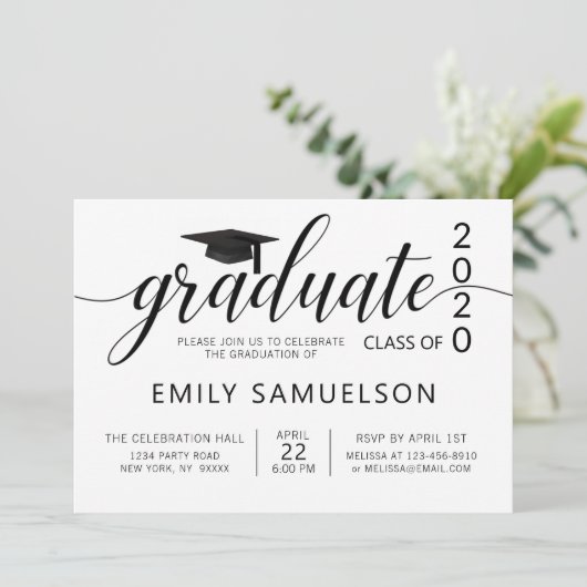 Moderner Abschluss Schwarz-weiße Klasse + Schule Einladung (Stehend Vorderseite)
