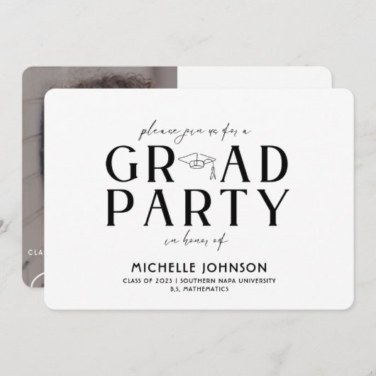 Moderner Abschluss Schwarzer Typografie | FOTO PAR Einladung (Vorne/Hinten)