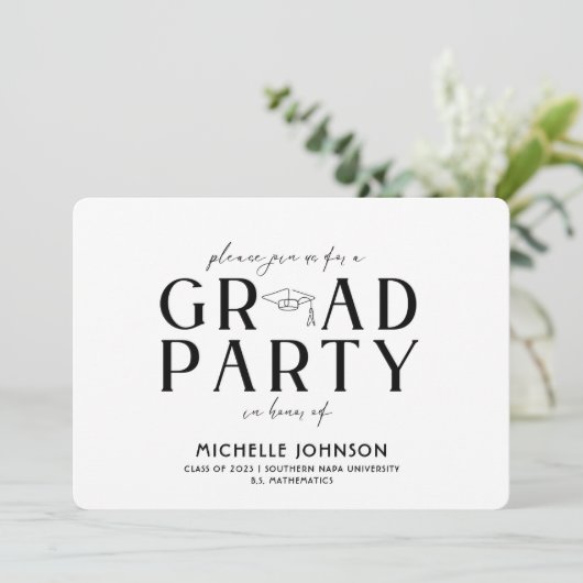 Moderner Abschluss Schwarzer Typografie | FOTO PAR Einladung (Stehend Vorderseite)