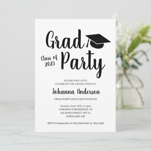 Moderner Abschluss Script Grad Party Einladung (Stehend Vorderseite)