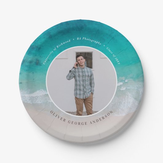 Moderner Abschluss Strand Modernes Foto Reisen Pappteller (Vorderseite)