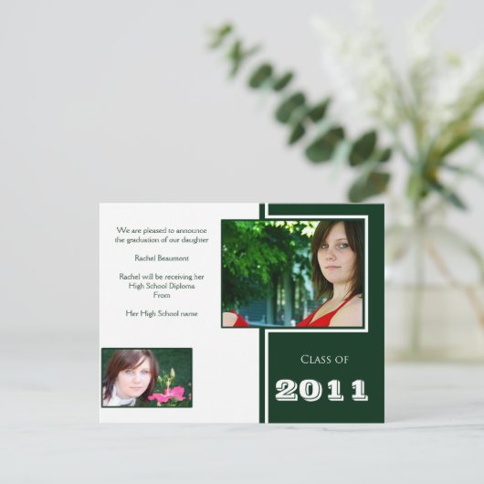 Moderner Abschluss Weiß und Grün Ankündigung (Stehend Vorderseite)