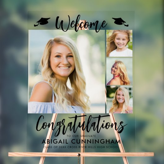 Moderner Abschluss Willkommen 4 Fotos Script Acrylschild (Neutral)