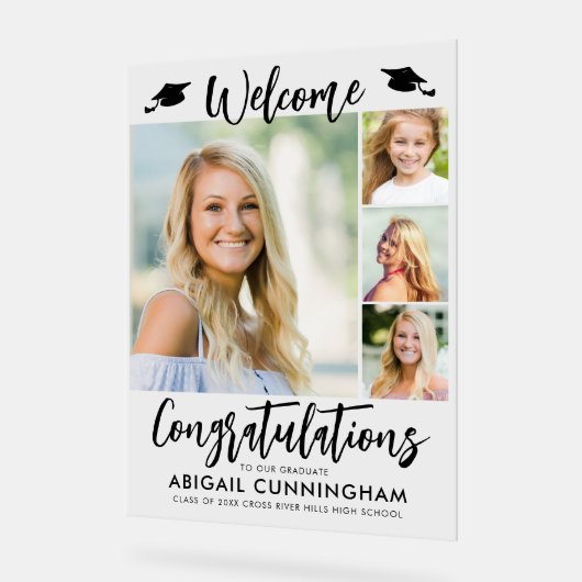 Moderner Abschluss Willkommen 4 Fotos Script Acrylschild (Winkel)