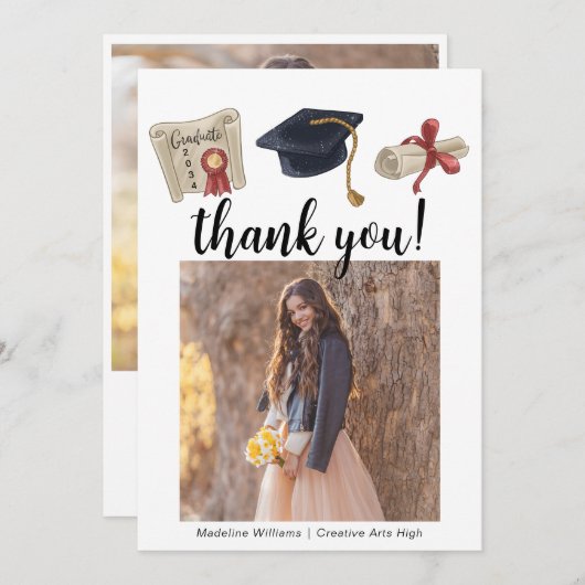 Moderner Abschluss Zwei Fotos Dankeschön Karte (Vorne/Hinten)