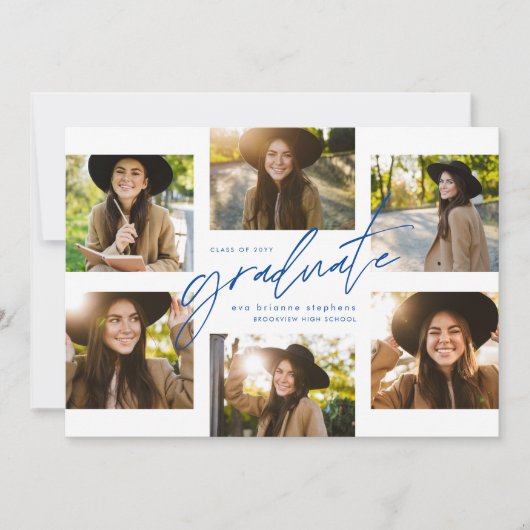 Moderner Absolvent sechs Foto Collage Blue Abschlu Einladung (Vorderseite)