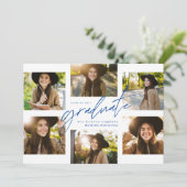 Moderner Absolvent sechs Foto Collage Blue Abschlu Einladung (Stehend Vorderseite)