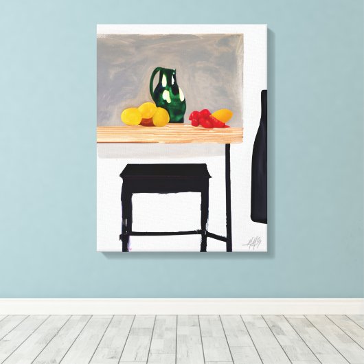 Moderner Abstact-Tisch und Stuhl mit Stillleben Leinwanddruck (Insitu (Holzboden))