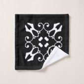 Moderner Abstinenzdamast Schwarz/Weiß Badhandtuch Set (Waschlappen)