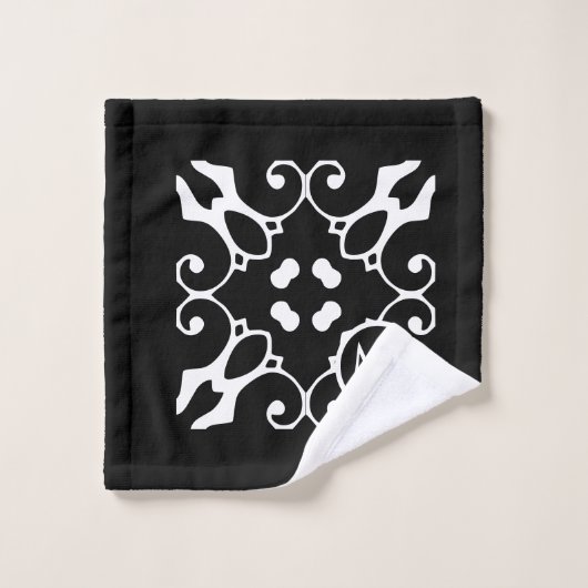 Moderner Abstinenzdamast Schwarz/Weiß Badhandtuch Set (Waschlappen)