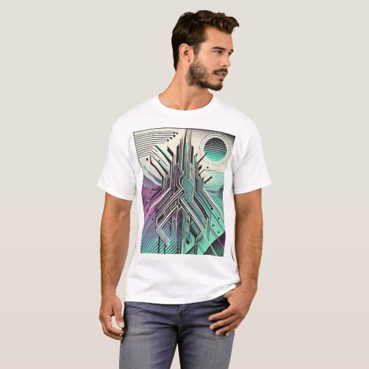 Moderner Abstrakt geometrischer Tree Tech Fusion T T-Shirt (Vorne ganz)