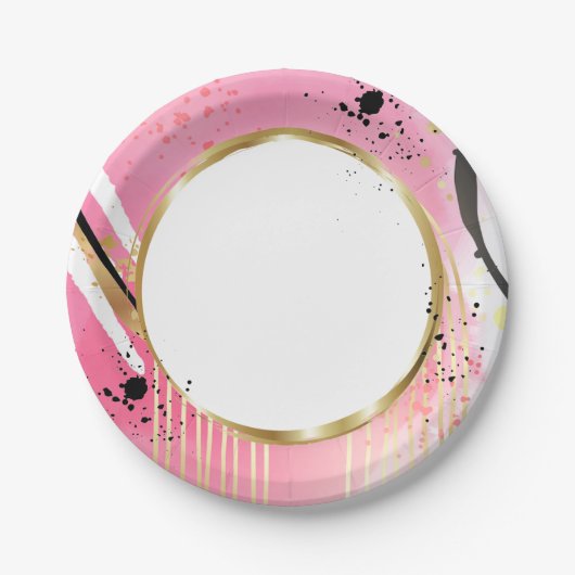 Moderner Abstrakt rosafarbener Retro Party Spaß Pappteller (Vorderseite)