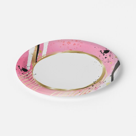 Moderner Abstrakt rosafarbener Retro Party Spaß Pappteller (Schrägansicht)