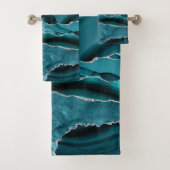 Moderner Abstrakter Aquamariner Blue Agate Silver Badhandtuch Set (Insitu)