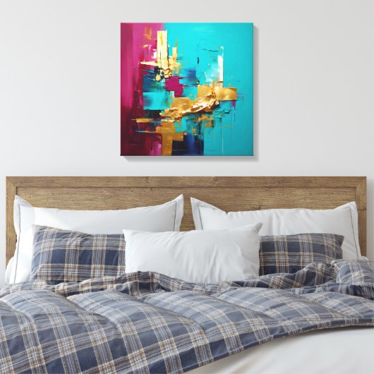 Moderner Abstrakter Aquamariner Magneta- und Goldw Leinwanddruck (Insitu (Schlafzimmer))