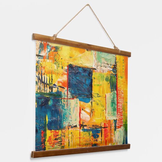 Moderner Abstrakter Ausdruck Wandteppich Mit Holzrahmen (Gewinkelt)