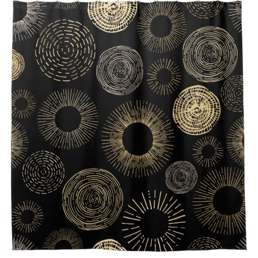 Moderner Abstrakter Black & Gold Circle Duschvorha Duschvorhang (Vorderseite)