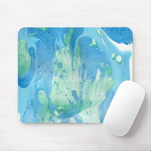 Moderner Abstrakter, blau-grüner Marmorausblick Mousepad (Mit Mouse)