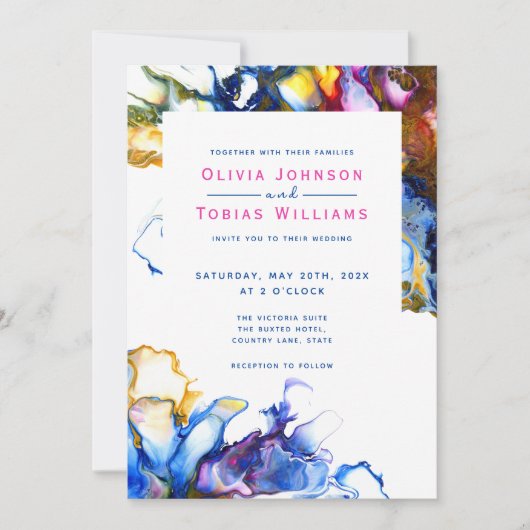 Moderner, abstrakter, blauer rosa Marmor Einladung (Vorderseite)