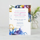 Moderner, abstrakter, blauer rosa Marmor Einladung (Stehend Vorderseite)