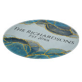 Moderner Abstrakter Blue Gold Agate Stone Name Schneidebrett (Ecke)