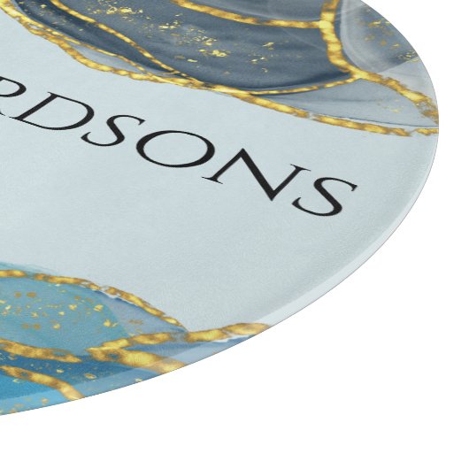 Moderner Abstrakter Blue Gold Agate Stone Name Schneidebrett (Ecke)