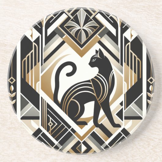 Moderner Abstrakter Dekorationskatze Sandstone Unt Getränkeuntersetzer (Vorne)