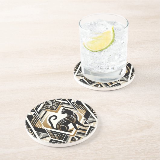 Moderner Abstrakter Dekorationskatze Sandstone Unt Getränkeuntersetzer (Seite)