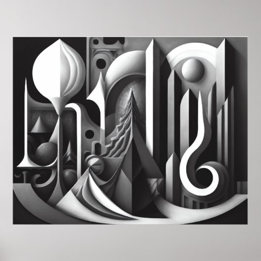 Moderner abstrakter Design Schwarzer Kubismus Surr Poster (Vorne)