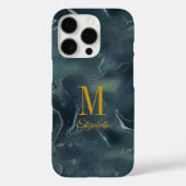 Moderner Abstrakter dunkelgrüner Türkismonogramm-N Case-Mate iPhone Hülle (Rückseite)