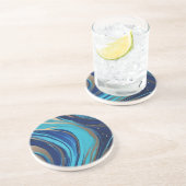 Moderner Abstrakter Flow Art-Blue und Gold- Getränkeuntersetzer (Seite)