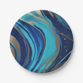 Moderner Abstrakter Flow Art-Blue und Gold- Pappteller (Vorderseite)