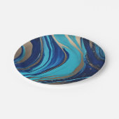 Moderner Abstrakter Flow Art-Blue und Gold- Pappteller (Schrägansicht)