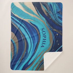 Moderner Abstrakter Flow Art-Blue und Gold- Sherpadecke