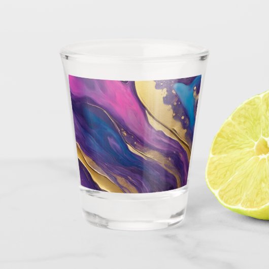 Moderner Abstrakter Fluss Art - Blau Lila rosa Gol Schnapsglas (Vorderseite)