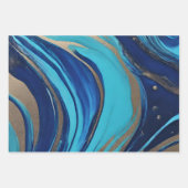 Moderner Abstrakter Fluss Art - Blau und Gold Geschenkpapier Set (Vorderseite)